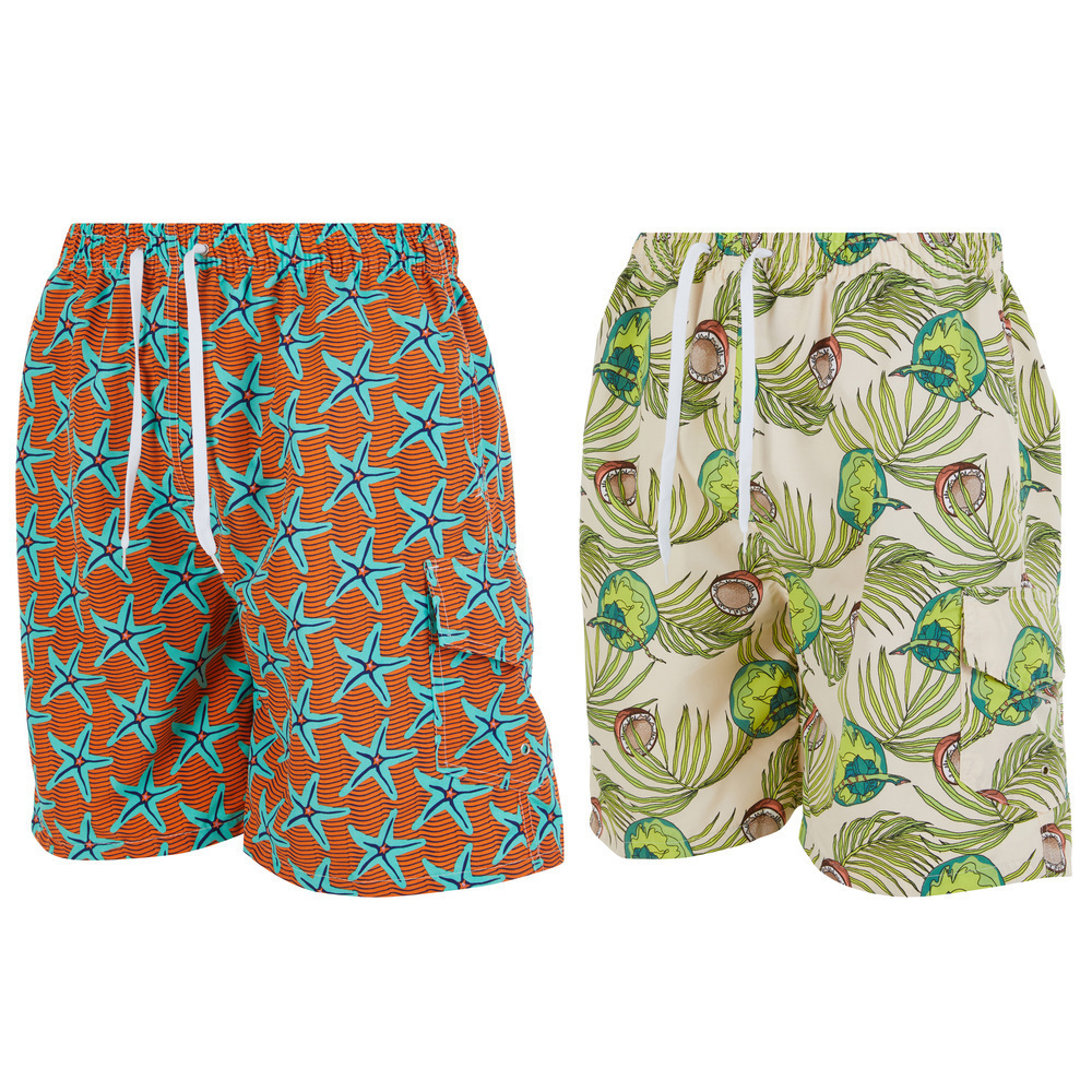 iBerryNY Men Swimming Trunks, Cargo Board Shorts Swim Suit Lining, 2-Pairs